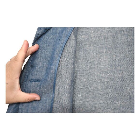 Japanese 100% Linen Blue Button Front Coat Jacket Minimalist Oversized - Picture 11 of 11